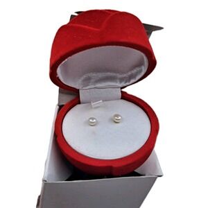 Avon Vintage  Rose Jewerly Holder with Freshwater Pearl Stud Earrings NIB!